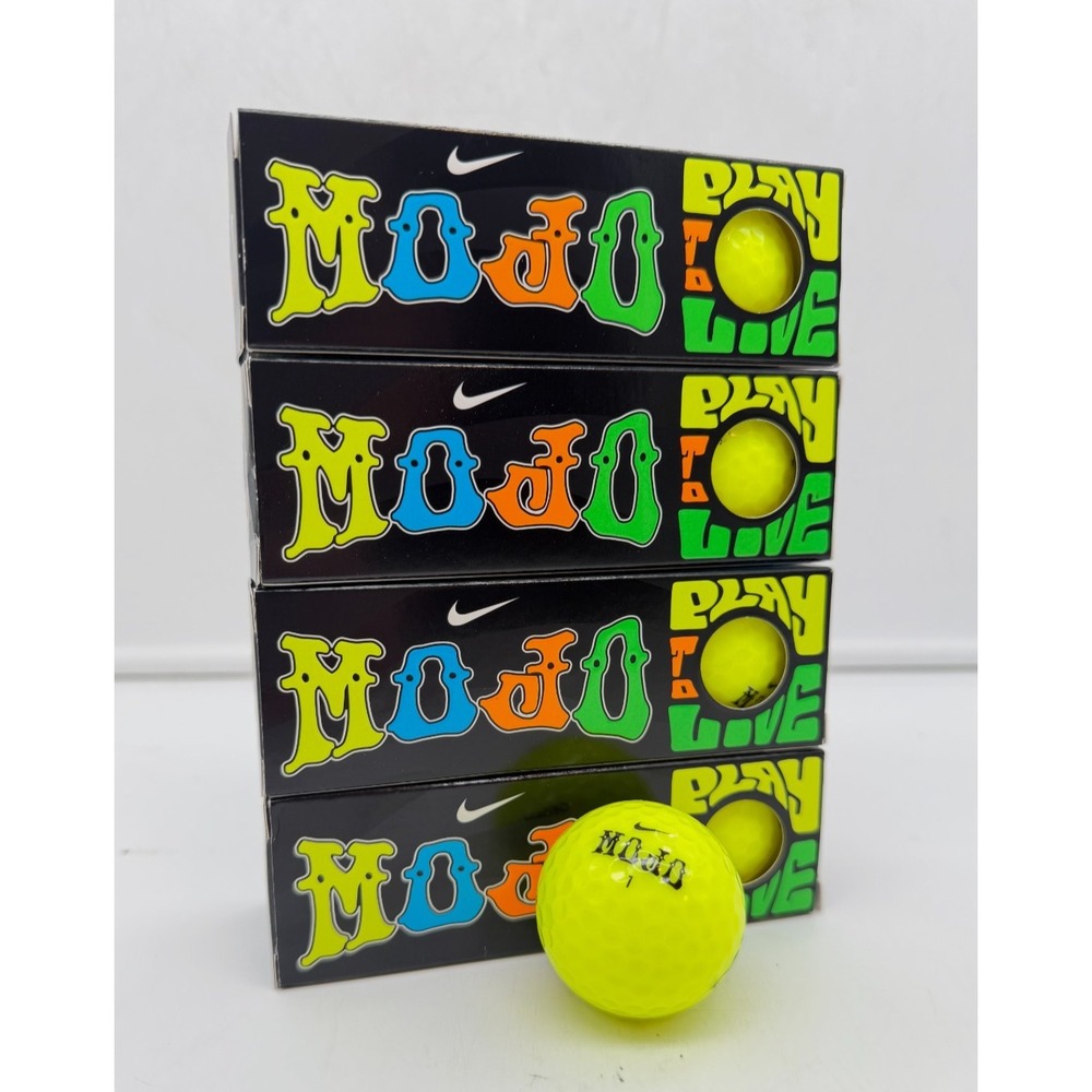 Nike Mojo Golf Balls Yellow Distance Soft Feel 4 Sleeves Logo Imprint 1 Dozen